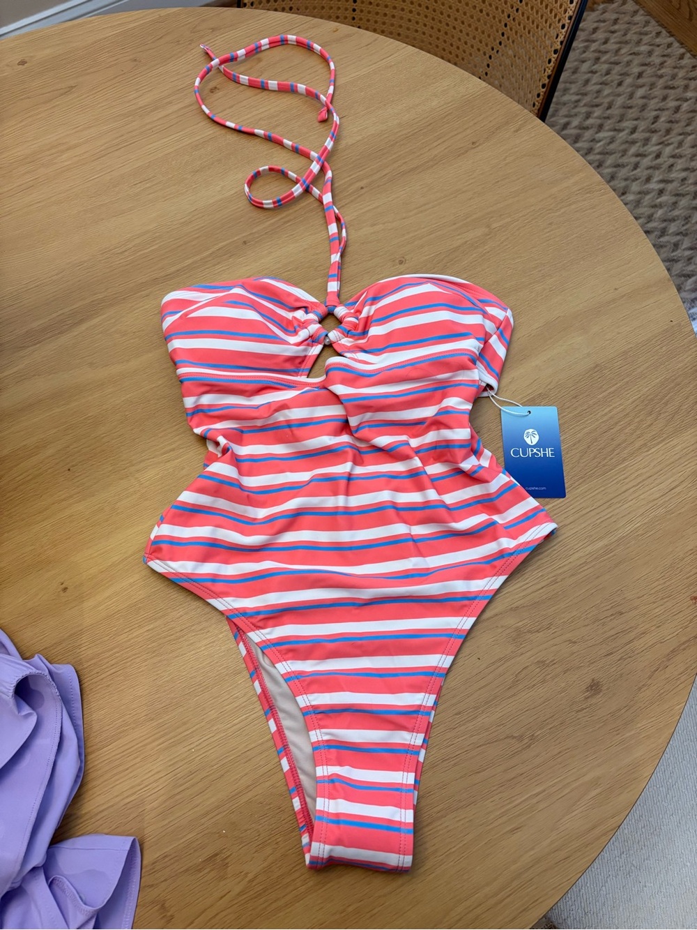 Cupshe Pink & Light Blue Striped womans One-Piece Swimsuit